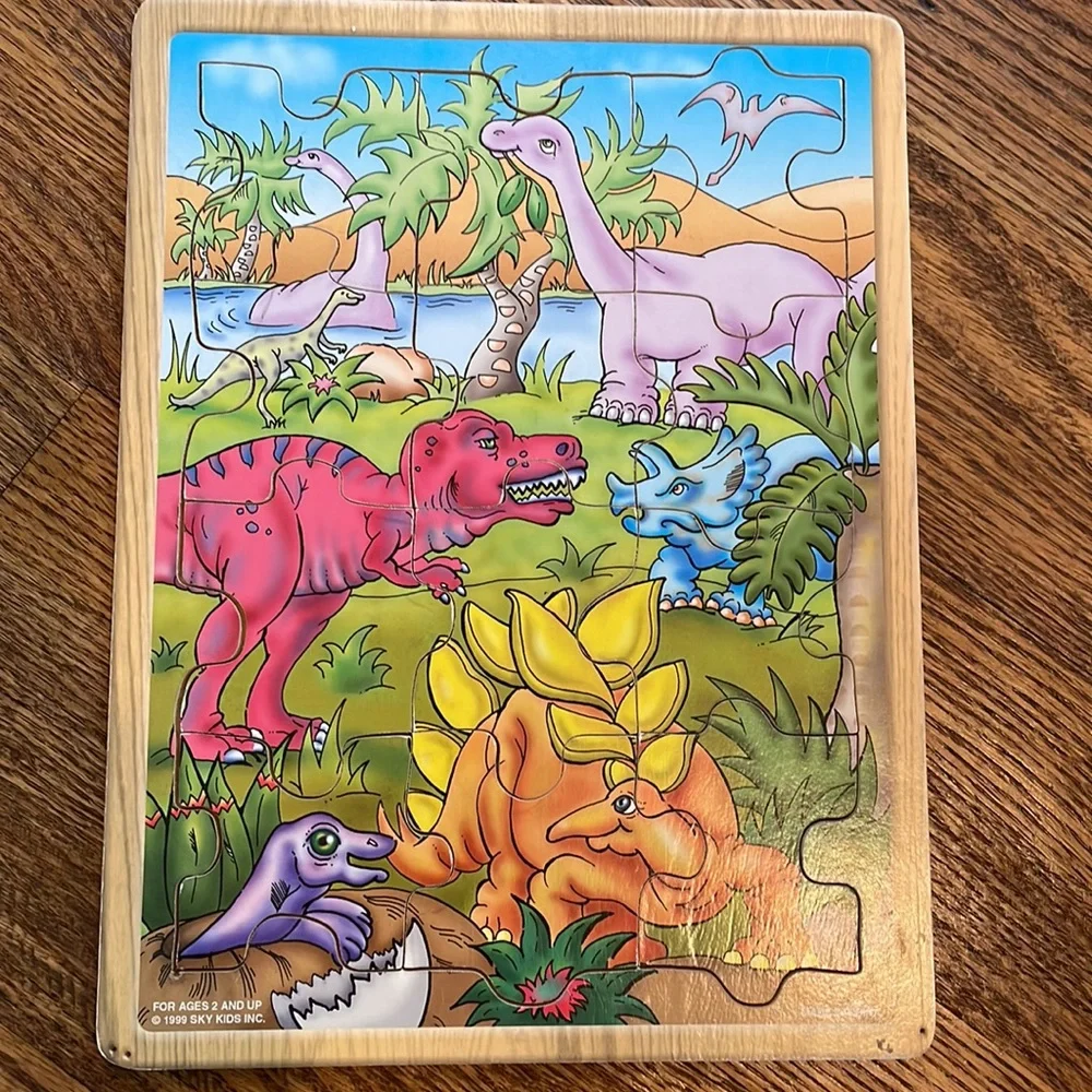 Vintage 1999 | Sky Kids | Wooden Puzzles | Set of 3 Farm Jungle Dinosaurs
